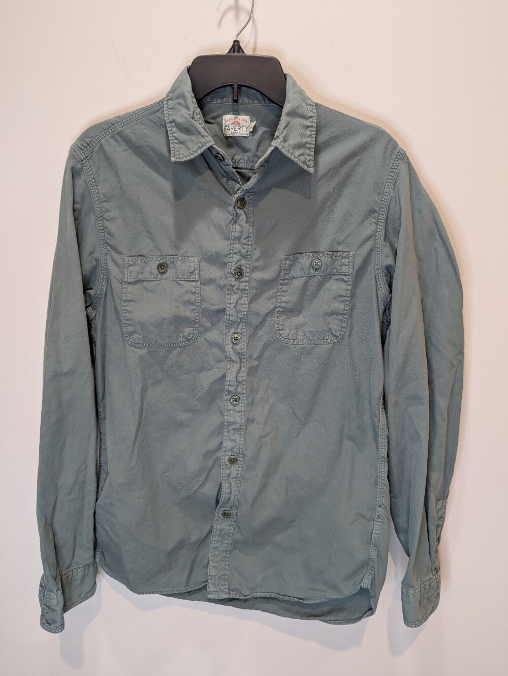 Faherty Army Green Casual Button Down Organic Cotton Women's Size M